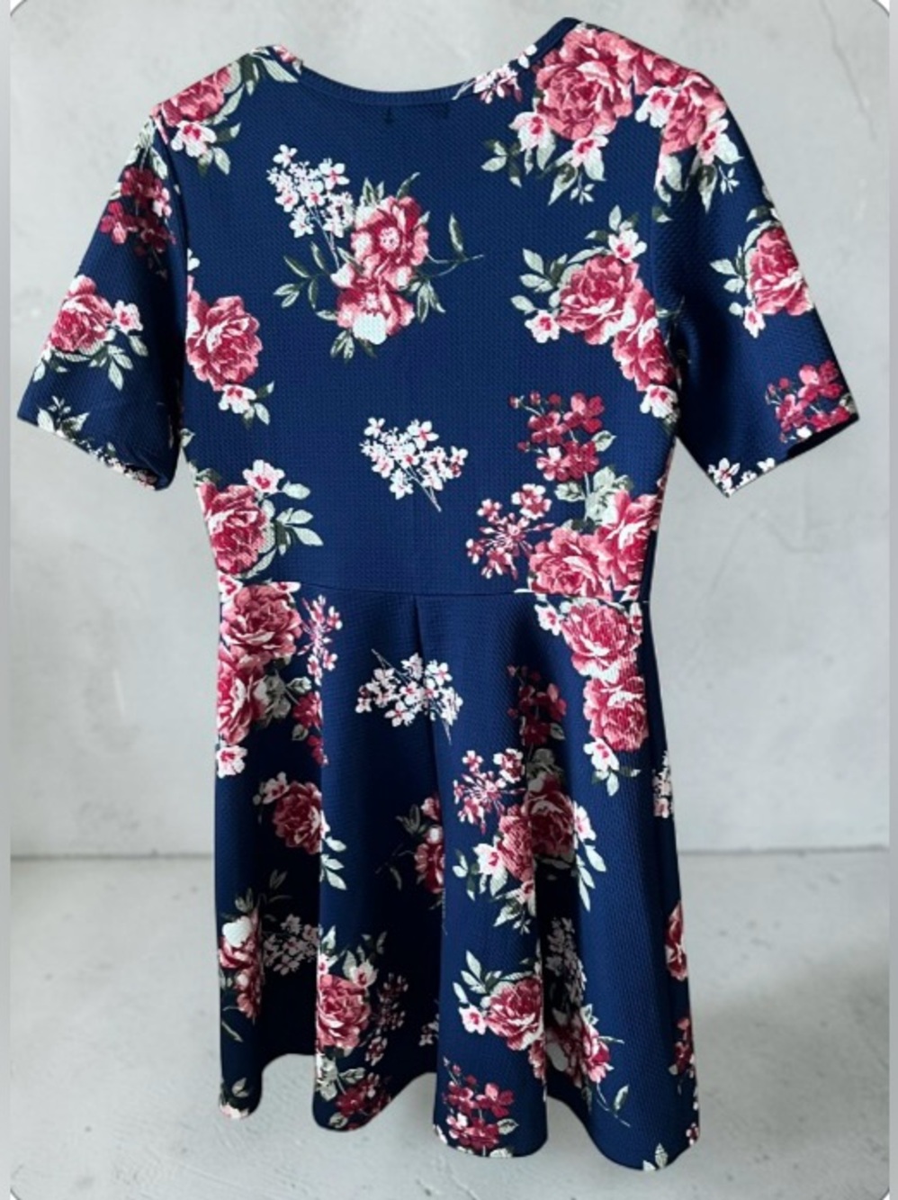 Navy Floral Fit & Flare Dress with Pink Roses by J for Justify - Picture 3 of 9
